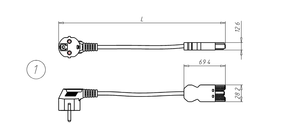 Câble secteur, courant nominal 16A, tension nominale 250V, noir, 4m – Image 2