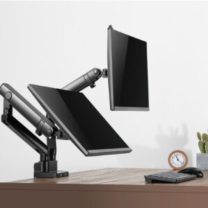 Support articulé 2 bras pour 2 écrans de 17 à 32", fixation étau de 10 à 50mm
